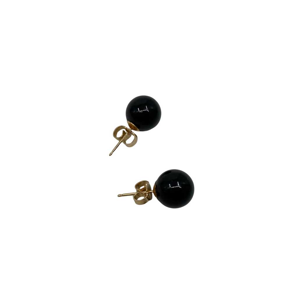 Classic Black Onyx Round Stud Earrings | Yellow Gold Plated